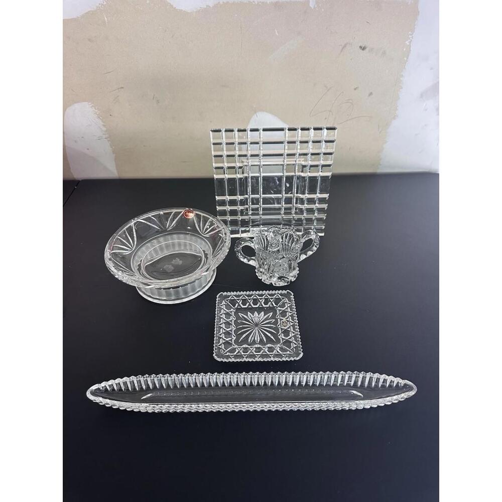 Lot of 5 Cut Glass Crystal Dishes – Poland & W Germany Vintage Candy Trays